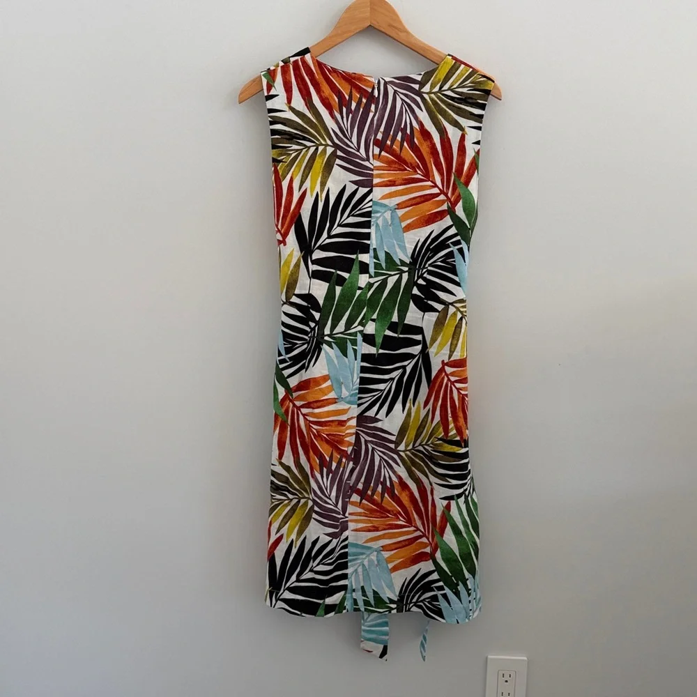 HOBBS London Amalfi Tie-Waist Palm Print Dress Tropical Print‎ Sleeveless Dress